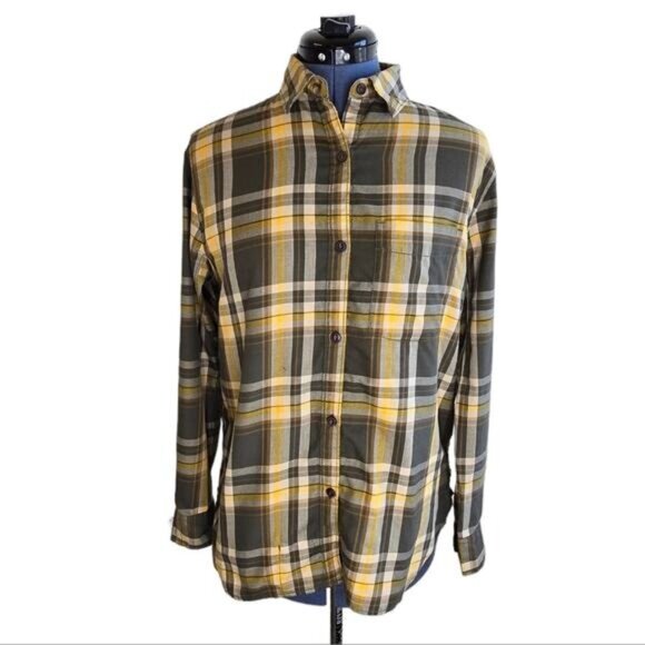 Mountain Hardware women's yellow and Grey plaid button down shirt small - Picture 1 of 10
